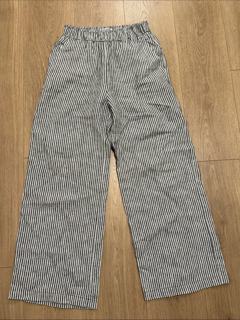 Reformation Ava Stripe black and white Wide Leg 100% Linen pant XS
